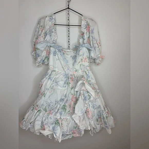 Selkie Pastel Floral Dress with Puff Sleeves - Picture 7 of 7